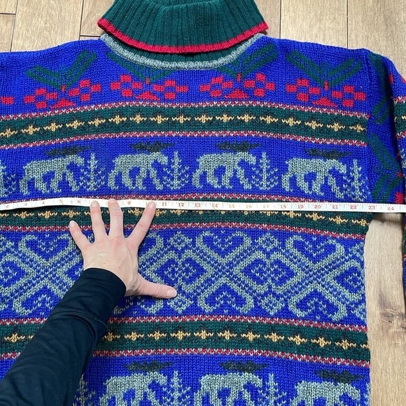 EDDIE BAUER Womens Sweater L Nordic Moose 100% Wool Turtleneck 1992 Vintage - Picture 5 of 8